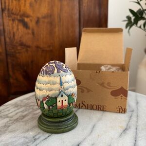 Jim Shore Heartwood Creek Church Egg with Green Base Figurine